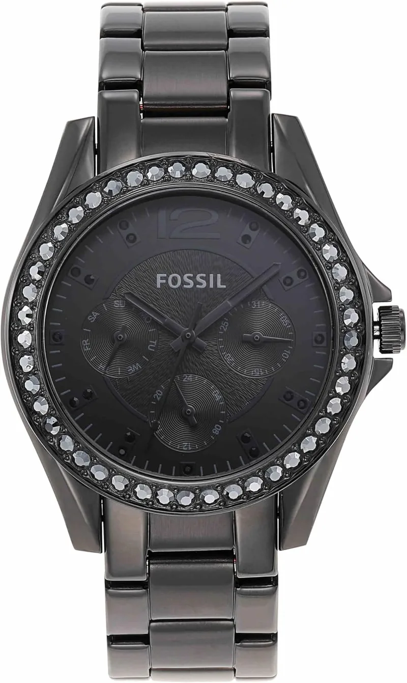 Fossil ▫️ Relógio Riley para mulher, movimento cronógrafo com bracelete em aço ou pele