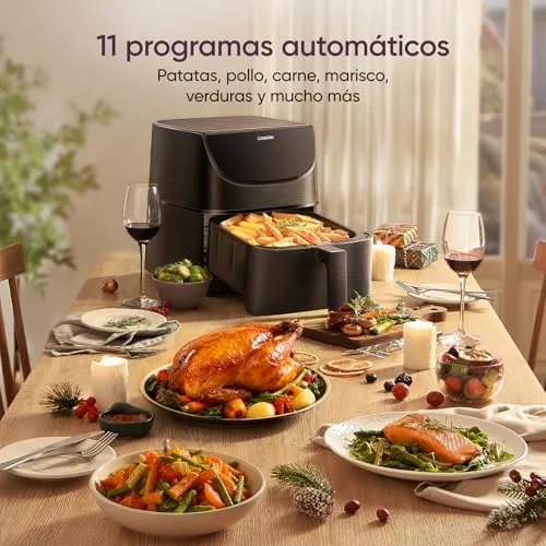Cosori ▫️ Fritadeira de ar quente 5,7 L, interior metálico, 11 modos, 97% sem óleo 5