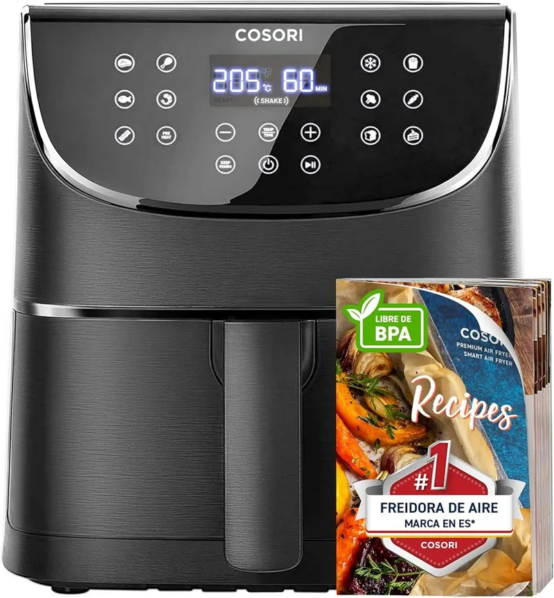 Cosori ▫️ Fritadeira de ar 5,7L Interior em metal verdadeiro, design anti-ferrugem, tecnologia de aquecimento uniforme, 40 receitas, redução de gordura para uma vida saudável, eficiência energética, 1700W