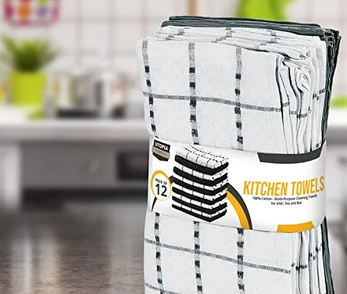 Utopia Towels ▫️ Toalhas de cozinha 38 x 64 cm, 100% algodão de fio em anel, toalhas de prato supermacias e absorventes, toalhas de chá e toalhas de balcão, (embalagem de 12) (cinzento e branco) 6
