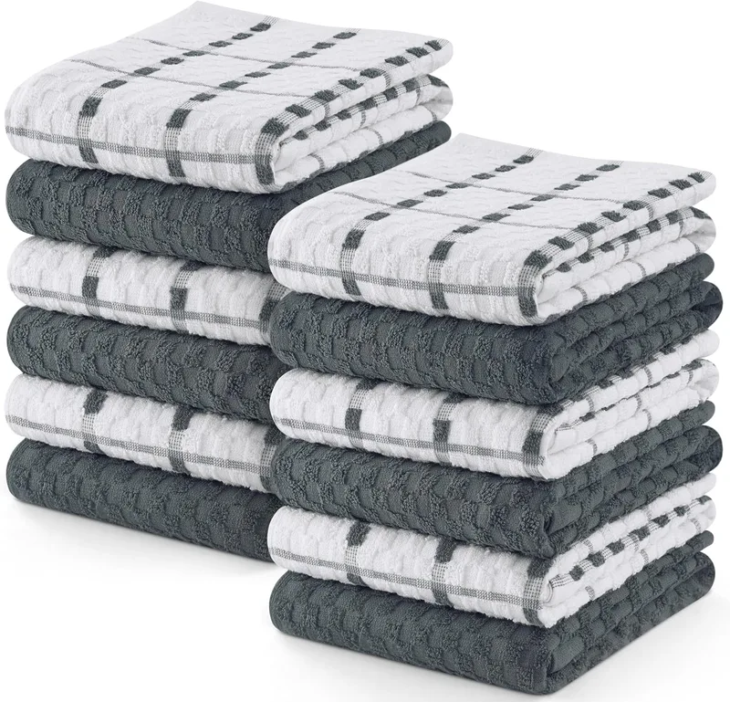 Utopia Towels ▫️ Toalhas de cozinha 38 x 64 cm, 100% algodão de fio em anel, toalhas de prato supermacias e absorventes, toalhas de chá e toalhas de balcão, (embalagem de 12) (cinzento e branco)