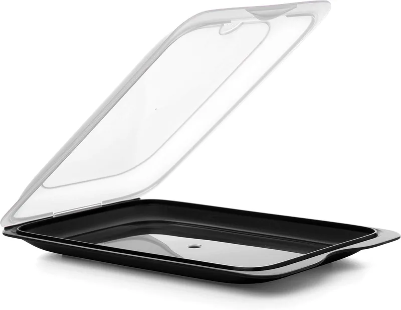 Tatay ▫️ Suporte para cocktails de fruta : 1 unidade padrão : Caixa térmica embalada em tupper : Tampa amovível, empilhável : Seguro para congelador, micro-ondas e máquina de lavar louça : Sem BPA, 17 x 3,2 x 25,2 cm, Preto