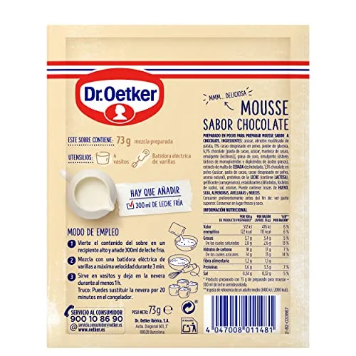 Dr. Oetker ▫️ Mousse de Chocolate, Mistura pronta para mousse de chocolate - Embalagem com mistura pronta para mousse com sabor a chocolate, 73 g (quantidade: 4 porções) 4
