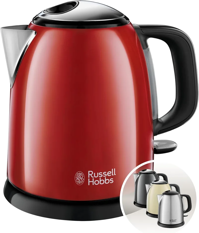 Russell Hobbs ▫️ Fervedor Elétrico Colours Plus - 1 litro, Fervedor Pequeno, 2400 W, Filtro Removível, Zona de Ebulição Rápida, Base giratória de 360°, Indicador de Nível de Água, Aço inoxidável, Vermelho - 24992-70