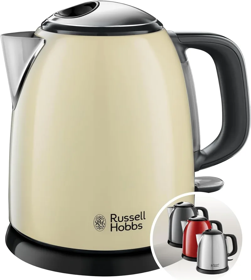 Russell Hobbs ▫️ Chaleira eléctrica Colours Plus - 1 litro, chaleira pequena, 2400 W, filtro amovível, zona de fervura rápida, base de 360°, indicador do nível de água, aço inoxidável, creme - 24994-70