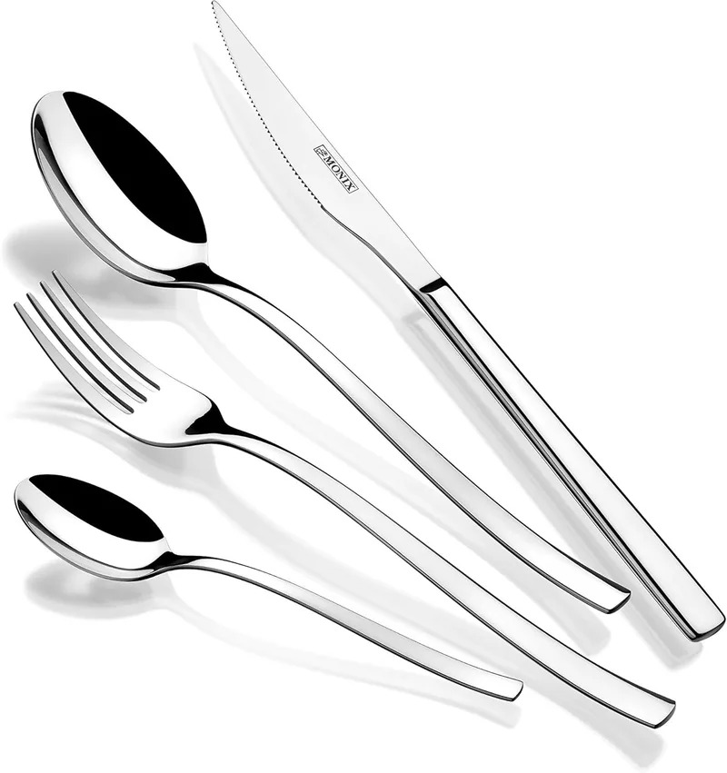 Monix ▫️ Génova | Conjunto de talheres de 24 peças com faca de carne, aço inoxidável 18/10, design vanguardista e moderno, acabamento polido brilhante, espessura de 2,5 mm (6 convidados)