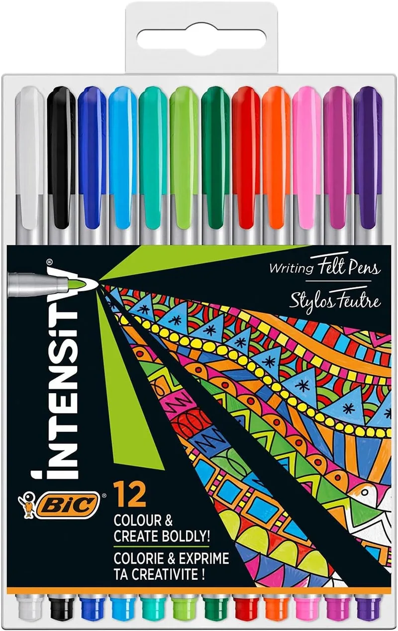 BIC ▫️ Intesity Medium - Blister de 12 unidades, marcadores de ponta média (0,8 mm), cores sortidas – conjunto de marcadores para desenhar, colorir e escrever