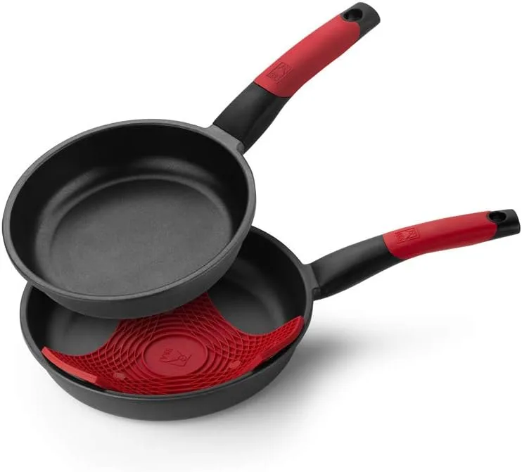 BRA ▫️ Conjunto de frigideiras de alumínio fundido Premiere 20 e 24 cm com revestimento antiaderente, adequado para todos os tipos de fogões, incluindo de indução, inclui um tripé, vermelho, 20|24 cm