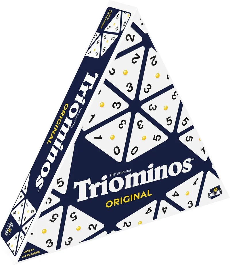 Goliath ▫️ Golias - TRIOMINOS Original - Jogo de tabuleiro para famílias e crianças - Nova edição - Jogo de estratégia e lógica - Dominó triangular - 2 a 4 jogadores - 30 Min.