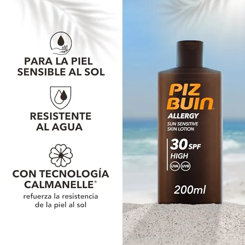 Piz Buin ▫️ Allergy Sun Sensitive Skin Lotion FPS 30 (200 ml), protetor solar corporal com FPS 30, proteção solar elevada para peles sensíveis, loção corporal com filtros UVA/UVB 2