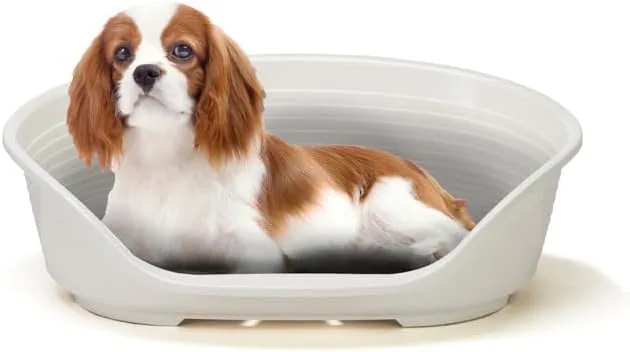 Ferplast ▫️ Cama para cães de tamanho médio, 100% plástico reciclado, lavável, respirável e antiderrapante - Siesta Deluxe, 70,5 x 52 x 23,5 cm, M, Branco