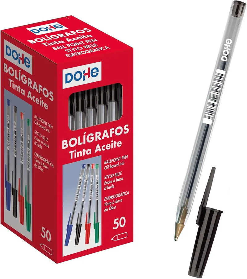 DOHE ▫️ Canetas pretas (50 unidades) - Ponta média de 1,0 mm, traço de 0,4 mm, tampa e clipe de fixação, material de escritório