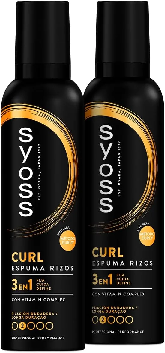 Syoss ▫️ Espuma Rizos Flex - Cachos perfeitamente definidos sem frizz - 2 unidades de 250 ml - Cabelo como se tivesse acabado de sair do cabeleireiro