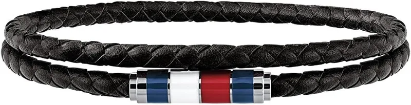 Tommy Hilfiger ▫️ Casual Core - Pulseira de pele para homem, aço inoxidável, 19 cm