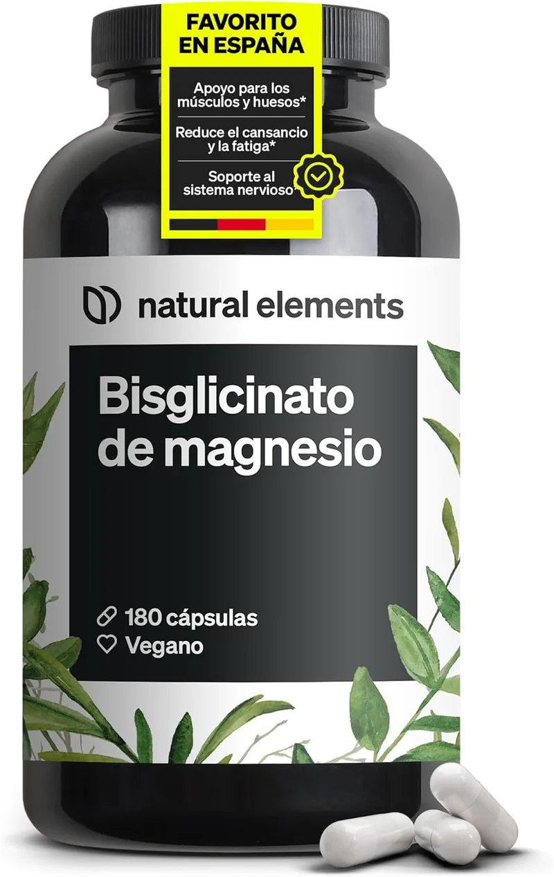 natural elements ▫️ Glicinato de magnésio - 300 mg de magnésio elementar/dose diária - embalagem para 2 meses com 180 cápsulas - magnésio quelatado - não agressivo para o estômago, vegan, de dosagem elevada