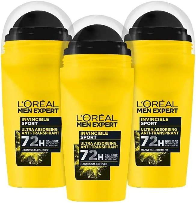L'Oreal Paris Men Expert ▫️ L'Oréal Men Expert Desodorizante compacto para homem, desodorizante de longa duração contra o suor com 96 horas de efeito, Invincible Sport, 6 x 50 ml