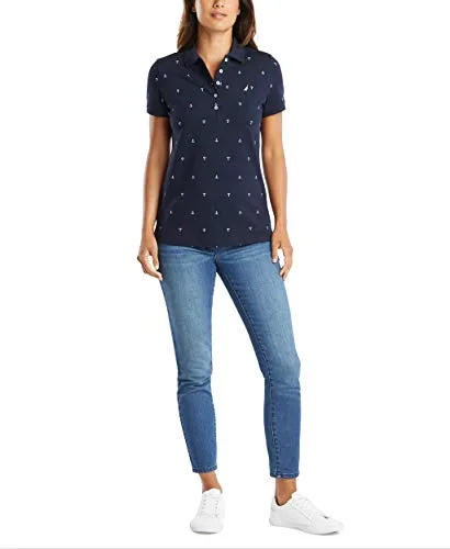 Nautica ▫️ Polo em algodão elástico com gola em V às riscas e corte clássico - Polo para mulher 2