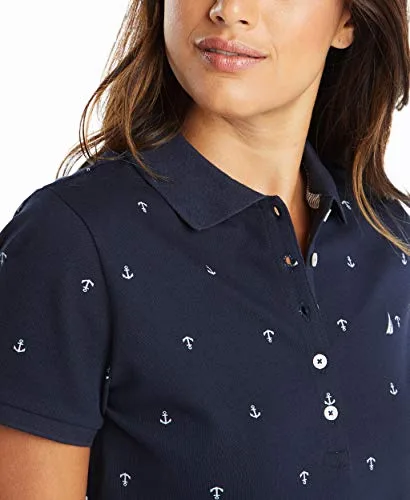 Nautica ▫️ Polo em algodão elástico com gola em V às riscas e corte clássico - Polo para mulher 4