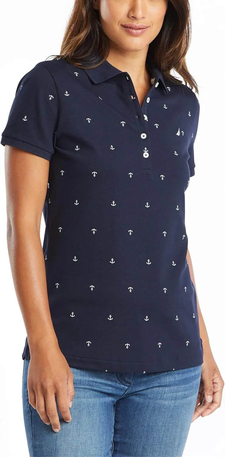 Nautica ▫️ Polo em algodão elástico com gola em V às riscas e corte clássico - Polo para mulher