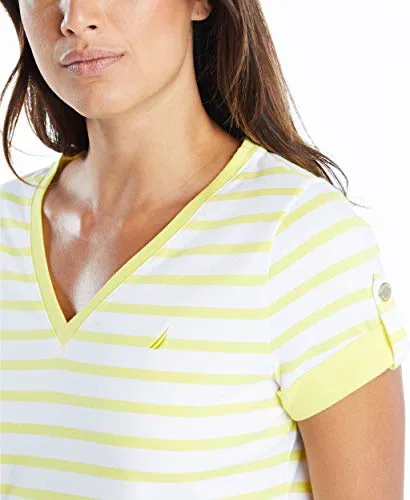 Nautica ▫️ Camisola de algodão elástico supermacio com riscas e decote em V Easy Comfort para mulher 4