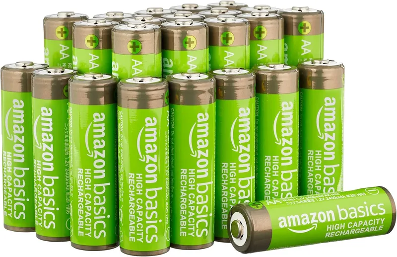 Amazon Basics ▫️ embalagem com 24 pilhas AA NiMH recarregáveis, 2400 mAh, 1,2 V, recarregáveis até 400 vezes, pré-carregadas