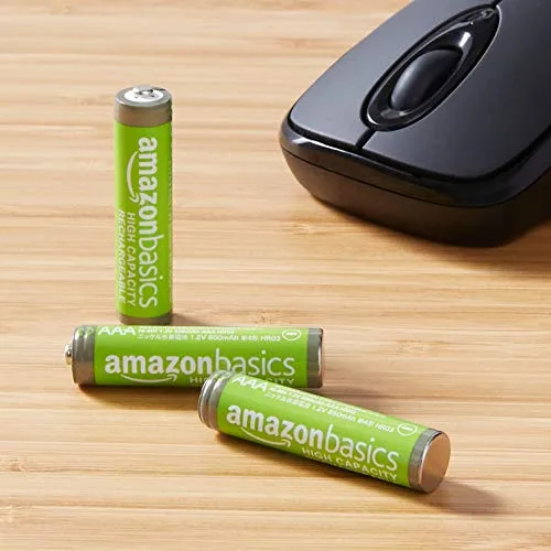 Amazon Basics ▫️ embalagem de 12 pilhas AAA NiMH recarregáveis de alta capacidade, 850 mAh, 1,2 V, recarregáveis até 500 vezes, pré-carregadas 6