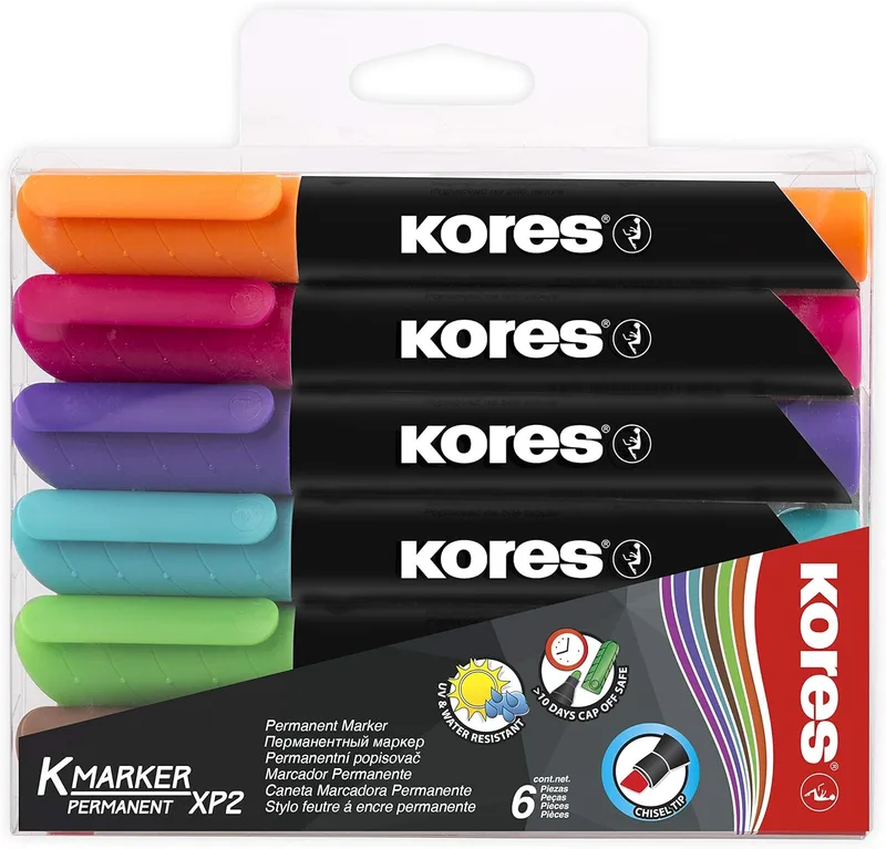 Kores ▫️ M20903 Xp2 - Marcador permanente (ponta biselada, 3-5 mm, 6 cores)