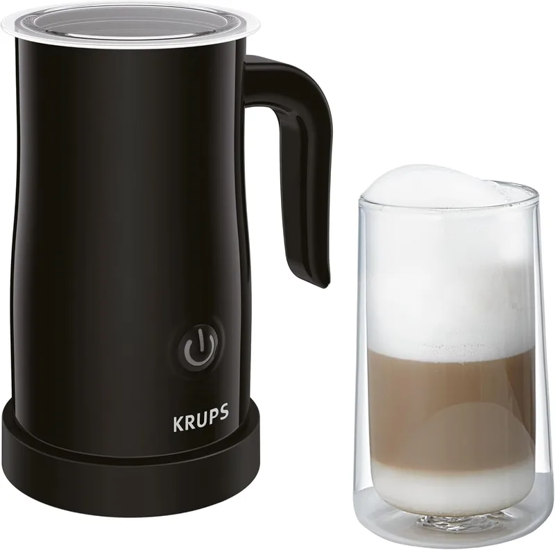 KRUPS ▫️ Batedor de leite elétrico com painel de um toque, tampa amovível para facilitar a limpeza, base giratória de 360 graus, capacidade ideal, design compacto e elegante, preto, XL1008