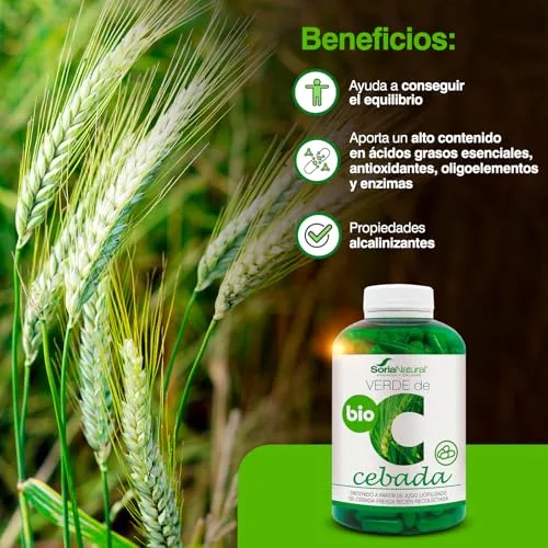Soria Natural ▫️ Verde de Cevada – Ajuda a equilibrar o seu organismo – Contém um elevado teor de ácidos gordos essenciais, antioxidantes, oligoelementos e enzimas – 100% natural – 240 cápsulas de 580 mg 4
