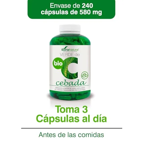 Soria Natural ▫️ Verde de Cevada – Ajuda a equilibrar o seu organismo – Contém um elevado teor de ácidos gordos essenciais, antioxidantes, oligoelementos e enzimas – 100% natural – 240 cápsulas de 580 mg 5