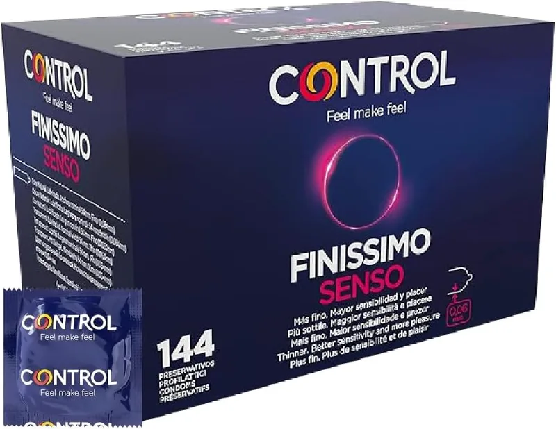 CONTROL ▫️ Preservativos Finissimo Senso - Caixa de preservativos muito fina para maior sensibilidade, 144 unidades, gama de prazeres naturais, lubrificados, óptima adaptabilidade
