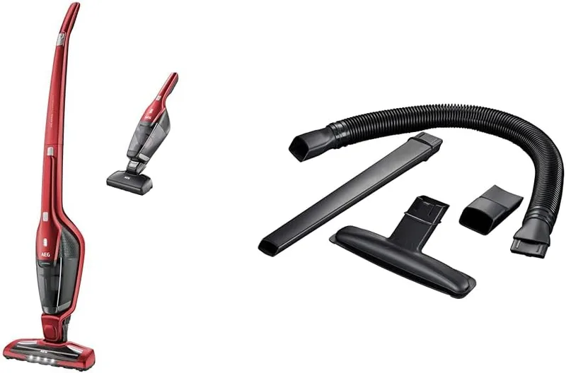 AEG ▫️ CX7-2-45AN Aspirador de mão sem fios, escova para animais de estimação + AKIT 360 + Acessório para aspirador de mão, Bateria 45 minutos, 2 velocidades, escova 180º, ruído 79dB, luzes LED na escova, vermelho