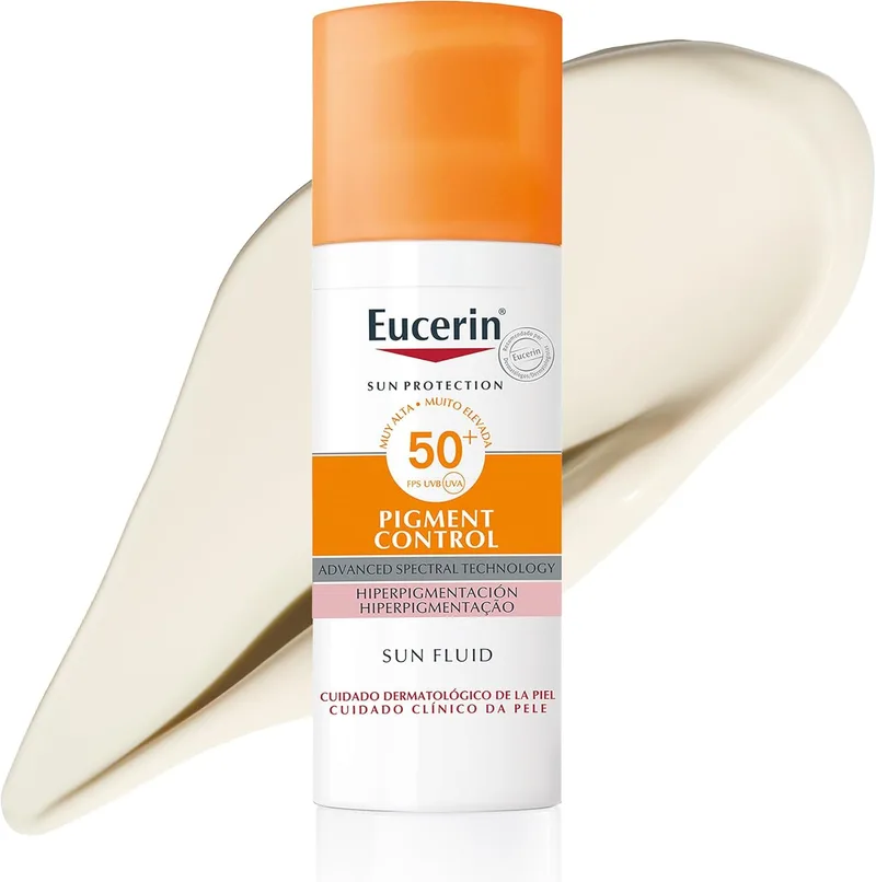 Eucerin ▫️ Sun Face Pigment Control Fluid FPS 50+ (50 ml), creme solar facial FPS 50+ com filtros UVA/UVB, proteção solar antimanchas e antipigmentação, creme solar para todos os tipos de pele