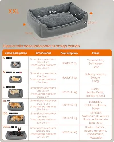 FEANDREA ▫️ Cama para cães, com bordas elevadas, 110 x 75 x 27 cm 7