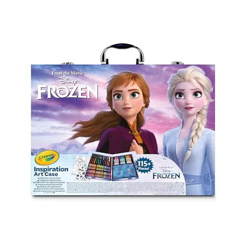 CRAYOLA ▫️ Maleta de materiais de pintura para crianças com o tema Frozen II, kit de pintura com lápis, lápis de cera, marcadores e purpurina, cores variadas, conjunto de mais de 115 unidades, não tóxico, adequado para crianças a partir dos 5 anos 2
