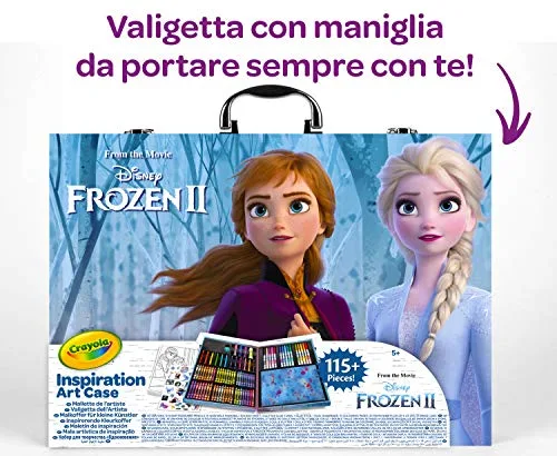 CRAYOLA ▫️ Maleta de materiais de pintura para crianças com o tema Frozen II, kit de pintura com lápis, lápis de cera, marcadores e purpurina, cores variadas, conjunto de mais de 115 unidades, não tóxico, adequado para crianças a partir dos 5 anos 5
