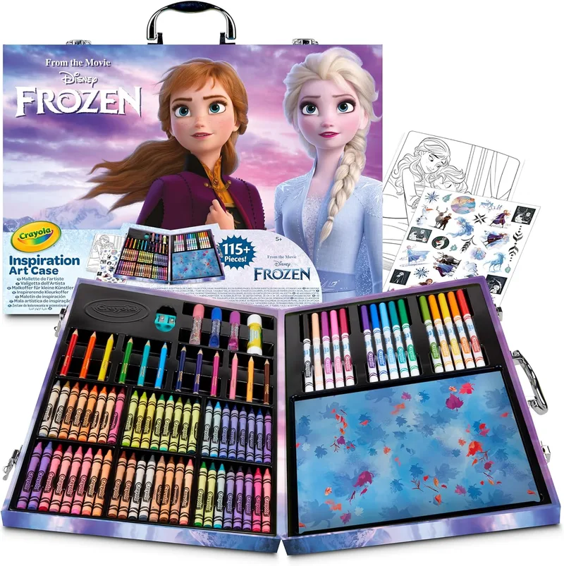 CRAYOLA ▫️ Maleta de Pinturas para Crianças «Frozen II», Kit de Pintura com Lápis, Giz de Cera, Marcadores e Purpurina, Cores Variadas, Conjunto de +115 Unidades, Não Tóxico, Adequado para Crianças a partir dos 5 Anos