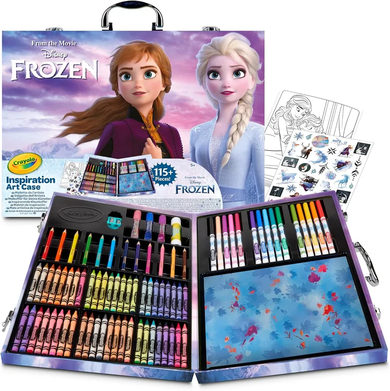 CRAYOLA ▫️ Maleta de materiais de pintura para crianças com o tema Frozen II, kit de pintura com lápis, lápis de cera, marcadores e purpurina, cores variadas, conjunto de mais de 115 unidades, não tóxico, adequado para crianças a partir dos 5 anos