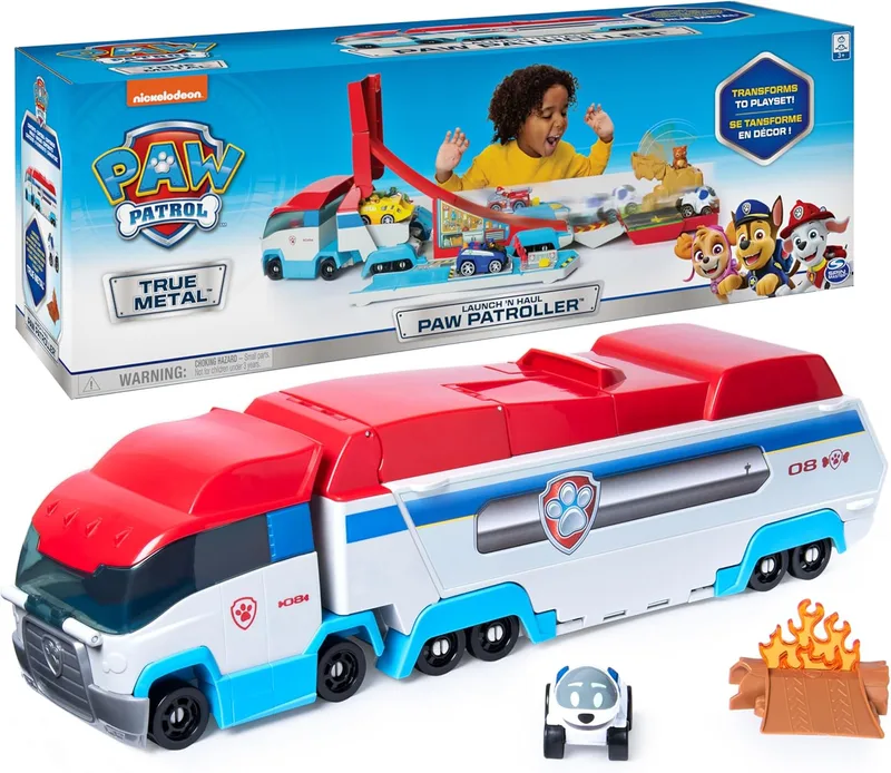 PATRULLA CANINA - Pistas Transformáveis 2 em 1 para Carros Verdadeiros de Metal - 6054869 - Paw Patrol Paw Patrol Toys - Brinquedos para Crianças 3 Anos ++ - Patrol Canina Toys