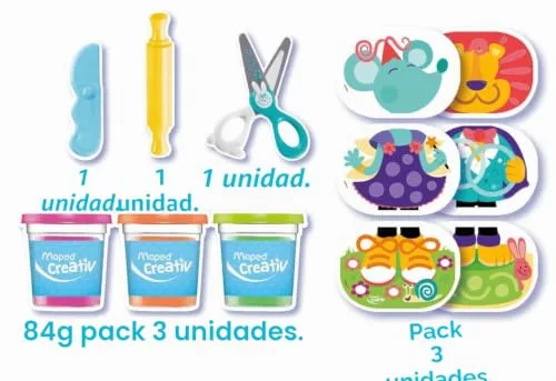 Maped ▫️ Conjunto de Pintura para Crianças - Kit «A Minha Primeira Massa de Modelar» - Adequado a partir dos 2 anos - Inclui 1 faca e 1 rolo de plástico, 1 tesoura, 3 potes de massa e 3 fichas de atividades 2