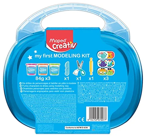 Maped ▫️ Conjunto de Pintura para Crianças - Kit «A Minha Primeira Massa de Modelar» - Adequado a partir dos 2 anos - Inclui 1 faca e 1 rolo de plástico, 1 tesoura, 3 potes de massa e 3 fichas de atividades 3