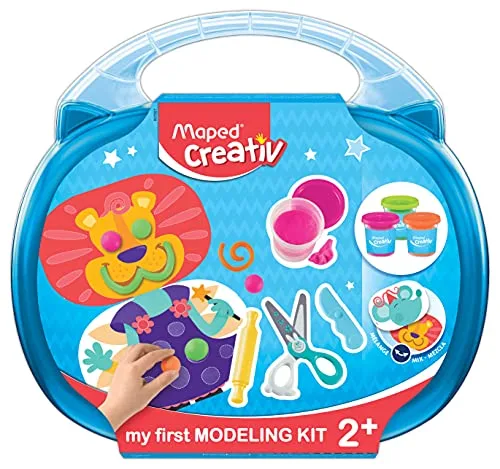 Maped ▫️ Conjunto de Pintura para Crianças - Kit «A Minha Primeira Massa de Modelar» - Adequado a partir dos 2 anos - Inclui 1 faca e 1 rolo de plástico, 1 tesoura, 3 potes de massa e 3 fichas de atividades 4