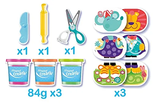 Maped ▫️ Conjunto de Pintura para Crianças - Kit «A Minha Primeira Massa de Modelar» - Adequado a partir dos 2 anos - Inclui 1 faca e 1 rolo de plástico, 1 tesoura, 3 potes de massa e 3 fichas de atividades 5