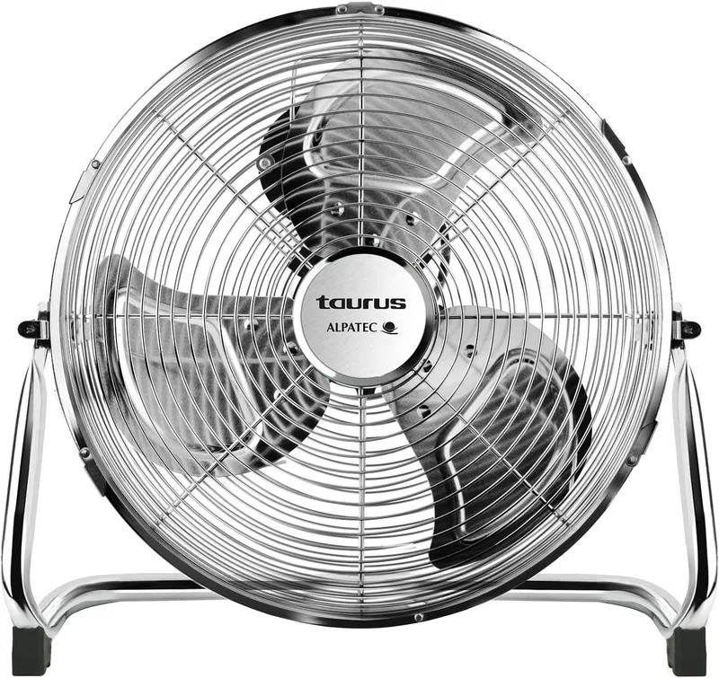 Taurus ▫️ Sirocco 18 - Ventilador com circulação de ar, 3 velocidades, 3 hélices metálicas, 45 cm de diâmetro, inclinação regulável, 120 W, grelha amovível, silencioso, base antiderrapante, cor cromada