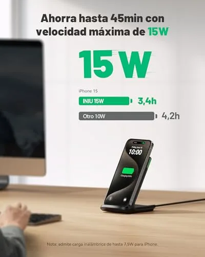 INIU ▫️ 15W Carregador Sem Fios, Base de Carregamento Rápido Sem Fios com LED 2