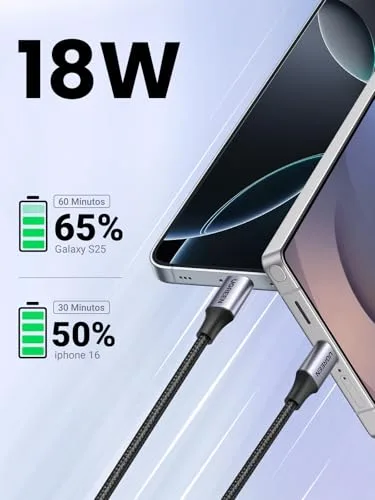 UGREEN ▫️ Cabo USB-C de carregamento rápido QC3.0 3A 480 Mbps com trança de nylon (0,5 m, 1 embalagem) 2