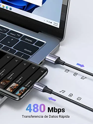 UGREEN ▫️ Cabo USB-C de carregamento rápido QC3.0 3A 480 Mbps com trança de nylon (0,5 m, 1 embalagem) 5