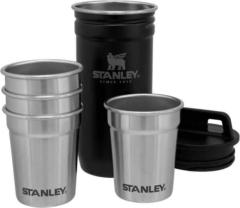 STANLEY ▫️ Conjunto de copos de shot Adventure Nesting 0.59ML - Copos de shot em aço inoxidável sem BPA - Fáceis de guardar, encaixam uns nos outros - Podem ser lavados na máquina de lavar louça - Preto mate