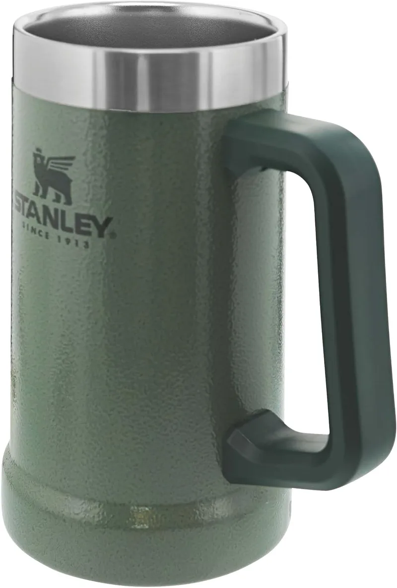 STANLEY ▫️ 1913 Adventure Vacuum Stein 0.7L - A garrafa térmica mantém-se fria durante 7 horas - Jarro de cerveja em aço inoxidável - Copo térmico vintage - Pode ser lavado na máquina de lavar loiça - Verde Hammertone