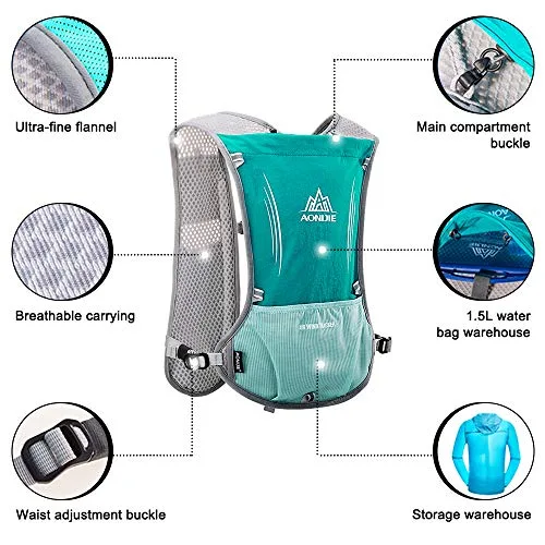 HINATAA ▫️ Mochilas de hidratação, colete de hidratação multifunções de 5 L, coletes de hidratação superleves e respiráveis, mochila de hidratação ajustável, para caminhadas 2